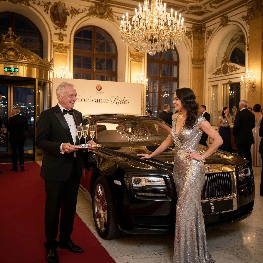 Zákazník si vychutnává jízdu v exkluzivním voze na venkově.