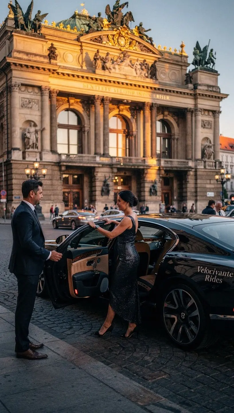 Skupina přátel se baví při projížďce v pronajatém exotickém autě.